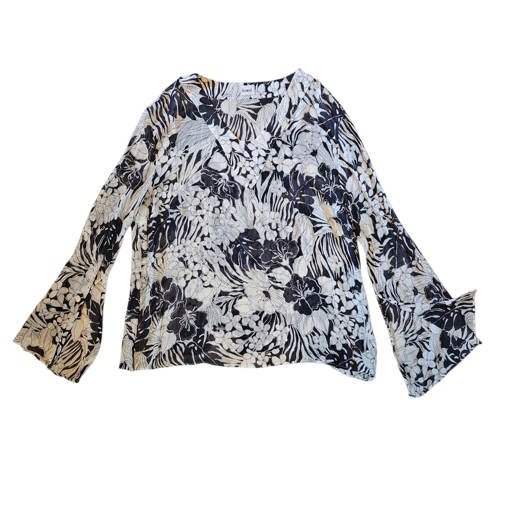 Elegant Black and White Floral Blouse